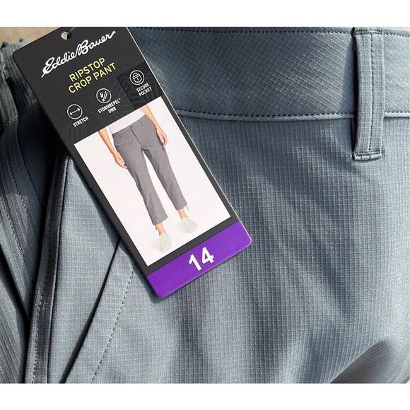 EDDIE BAUER Ripstop Capri Pants Size 14 Ladies’ Women’s Gray NWT Pockets Stretch - Picture 15 of 16